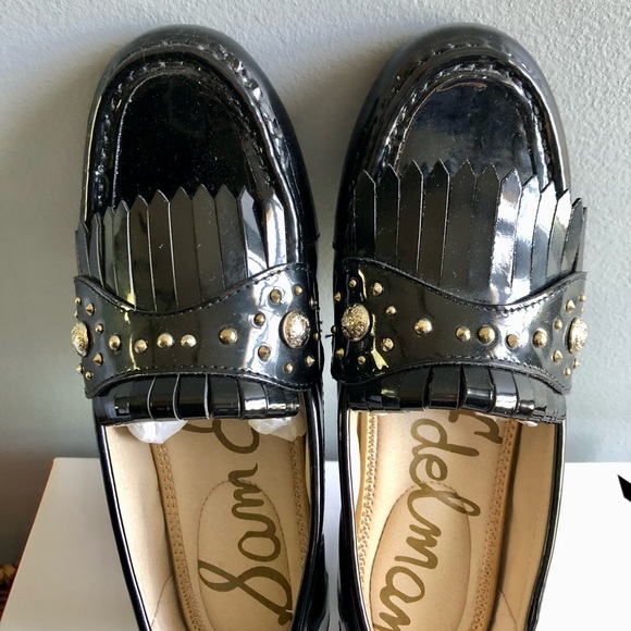 Sam Edelman Black Patent Leather Loafers with Studded Details - Picture 2 of 6